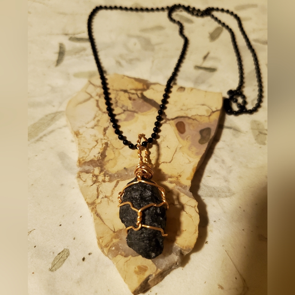 Handmade Wire Wrapped Black Vietnam Tektite Necklace